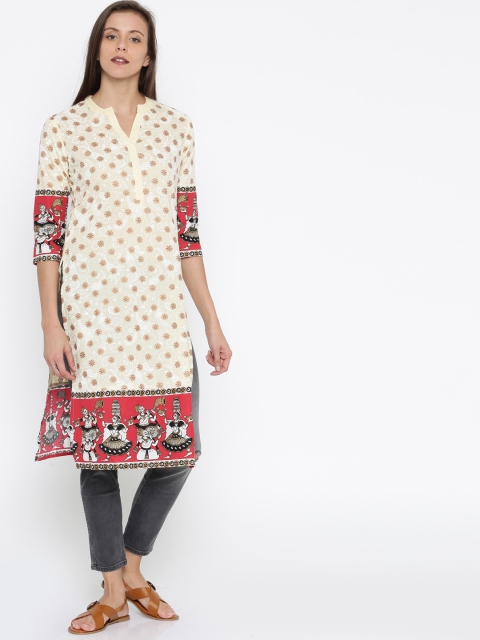 

Anouk Women Cream-Coloured Printed Straight Kurta