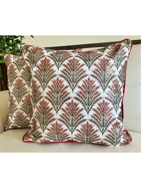 

TARA- Sparkling Homes Set of 2 Floral Square Cushion Covers, White