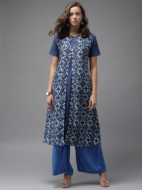 

Moda Rapido Women Blue Printed Layered A-Line Kurta