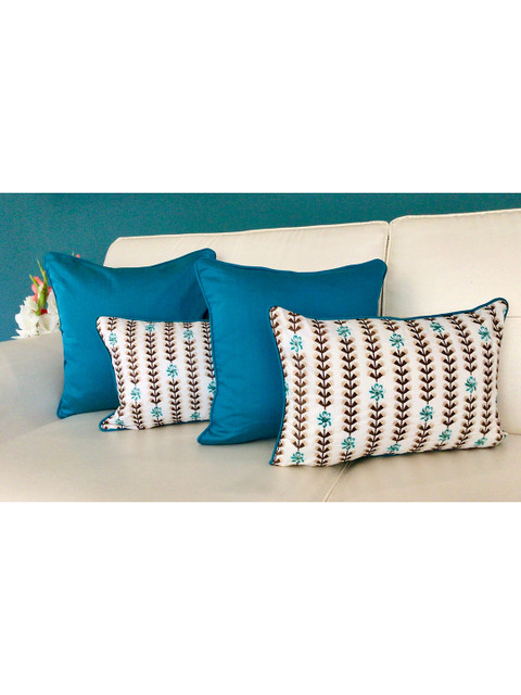 

TARA- Sparkling Homes Set of 2 Floral Rectangle Cushion Covers, Blue