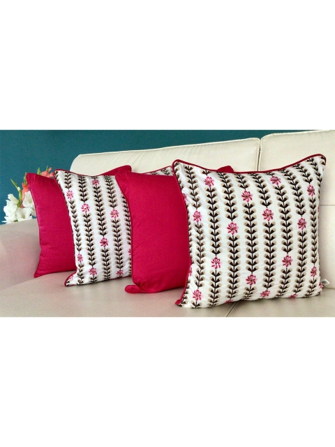 

TARA- Sparkling Homes Set of 2 Floral Square Cushion Covers, Pink