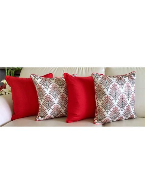 

TARA- Sparkling Homes Set of 4 Floral Square Cushion Covers, White