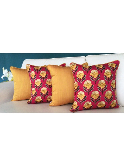 

TARA- Sparkling Homes Set of 4 Floral Square Cushion Covers, Pink