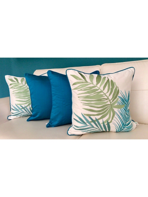 

TARA- Sparkling Homes Set of 4 Floral Square Cushion Covers, White