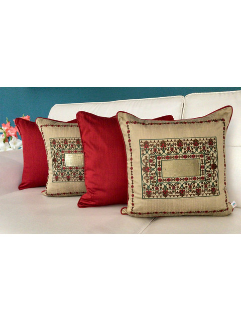 

TARA- Sparkling Homes Set of 4 Geometric Square Cushion Covers, Gold