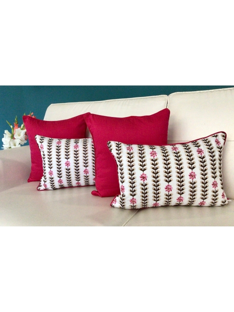 

TARA- Sparkling Homes Set of 2 Floral Rectangle Cushion Covers, Pink