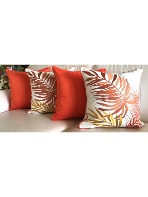

TARA- Sparkling Homes Set of 4 Floral Square Cushion Covers, White