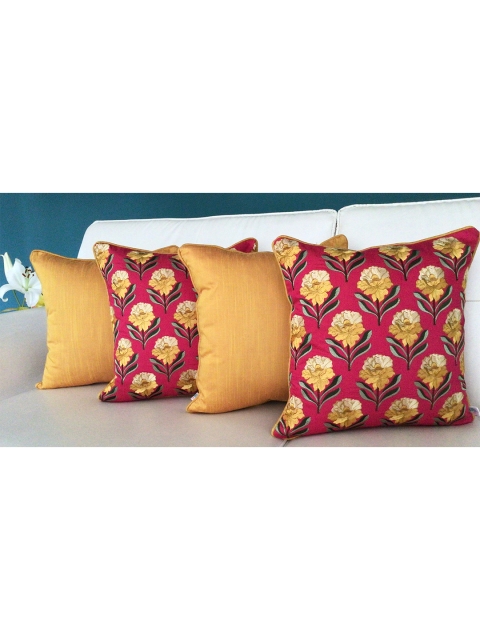 

TARA- Sparkling Homes Set of 4 Floral Square Cushion Covers, Pink