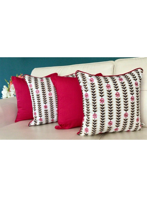 

TARA- Sparkling Homes Set of 2 Floral Square Cushion Covers, Pink