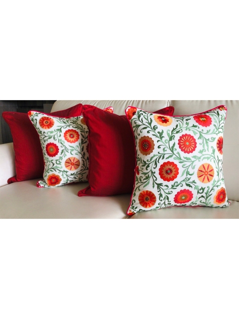 

TARA- Sparkling Homes Set of 4 Floral Square Cushion Covers, White