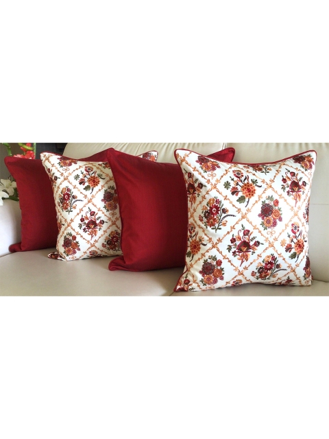 

TARA- Sparkling Homes Set of 4 Floral Square Cushion Covers, Maroon