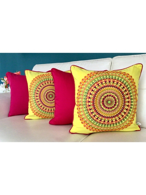 

TARA- Sparkling Homes Set of 4 Geometric Square Cushion Covers, Yellow