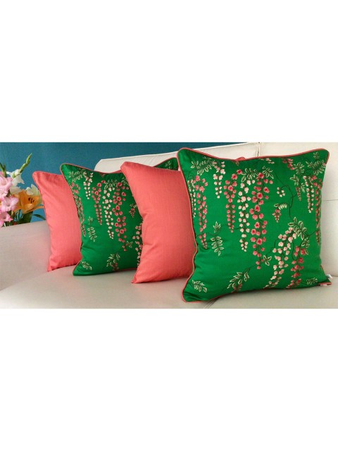 

TARA- Sparkling Homes Set of 2 Floral Square Cushion Covers, Green
