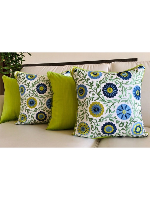 

TARA- Sparkling Homes Set of 4 Floral Square Cushion Covers, White