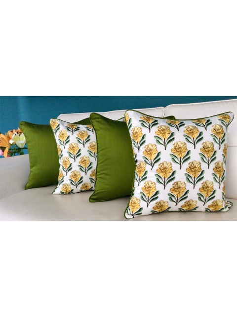 

TARA- Sparkling Homes Set of 4 Floral Square Cushion Covers, Yellow