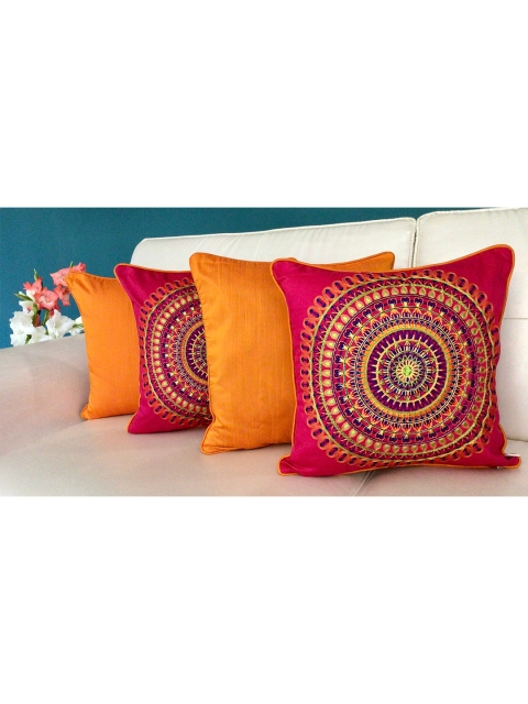 

TARA- Sparkling Homes Set of 4 Geometric Square Cushion Covers, Pink