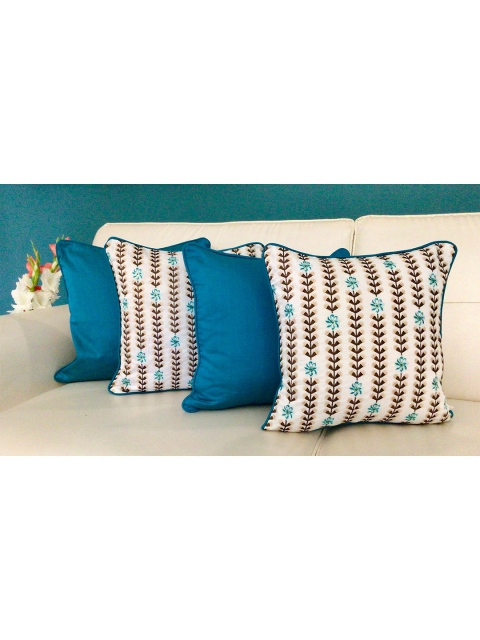 

TARA- Sparkling Homes Set of 2 Floral Square Cushion Covers, Blue