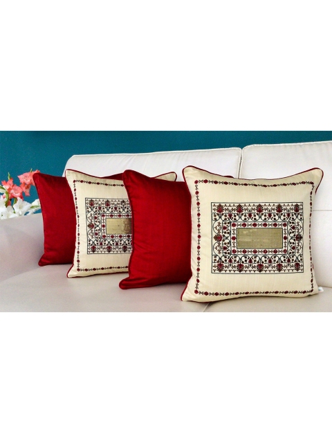 

TARA- Sparkling Homes Set of 4 Geometric Square Cushion Covers, Cream