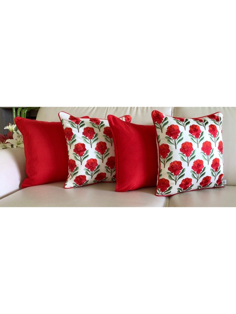 

TARA- Sparkling Homes Set of 4 Floral Square Cushion Covers, White
