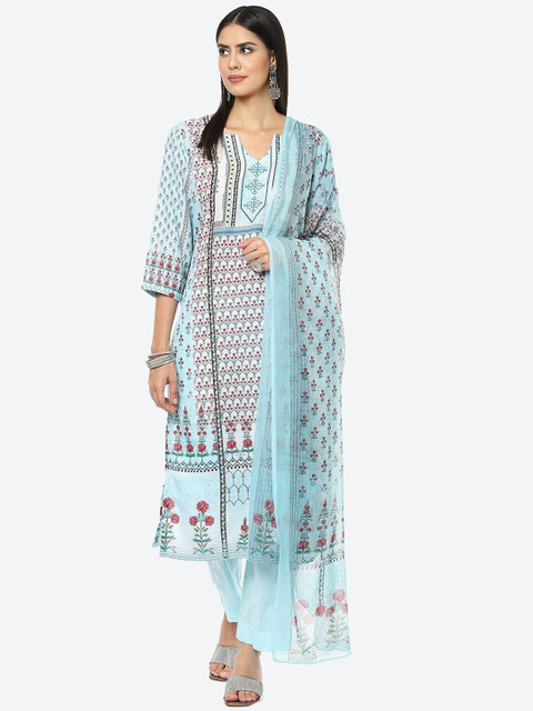 

Biba Printed Unstitched Dress Material, Blue