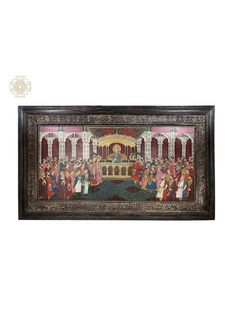 

Exotic India Red Large Vintage Wooden Painted Wall Art