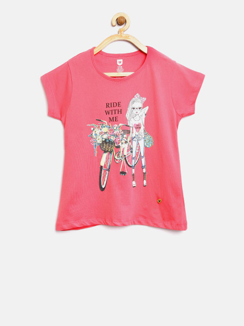 

612 league Girls Pink Printed Styled Back Top
