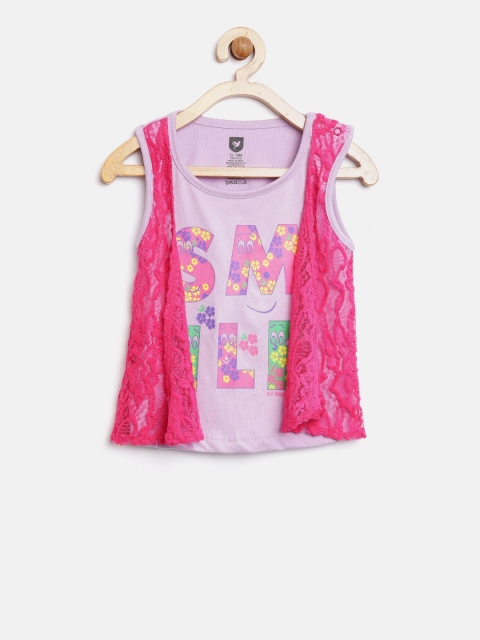 

612 league Girls Lavender & Pink Printed Top