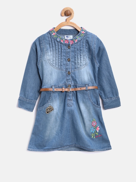 

612 league Girls Blue Denim A-Line Dress