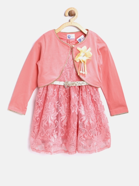 

612 league Girls Coral Pink Lace Fit & Flare Dress