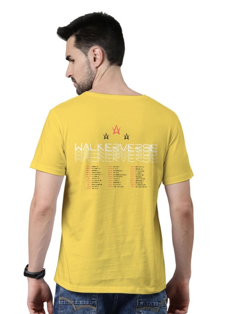 

macmerise Men Yellow Typography Printed Bio Finish Cotton T-shirt