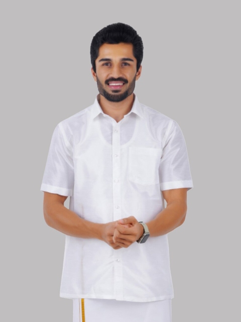 

Ramraj Men Solid Shirt Collar With Dhoti Pants, White