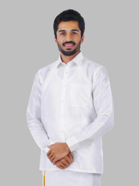 

Ramraj Men Solid Shirt With Dhoti Pants, White