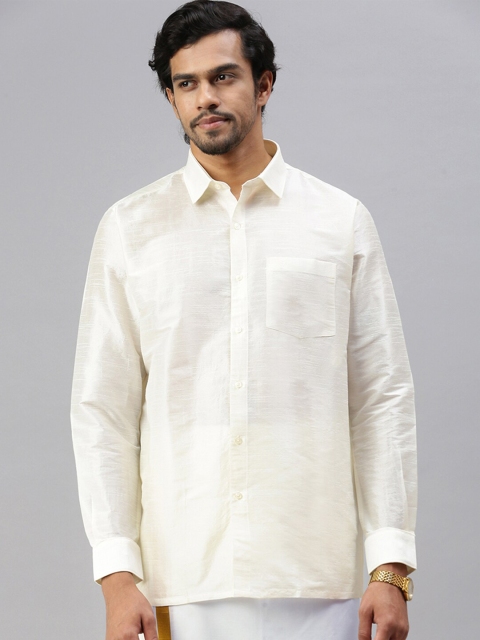 

Ramraj Men Solid Shirt With Dhoti Pants, Cream