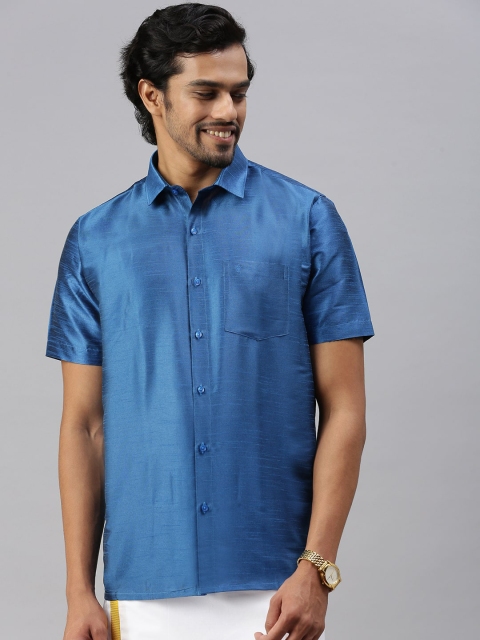 

Ramraj Men Solid Shirt With Dhoti Pants, Blue
