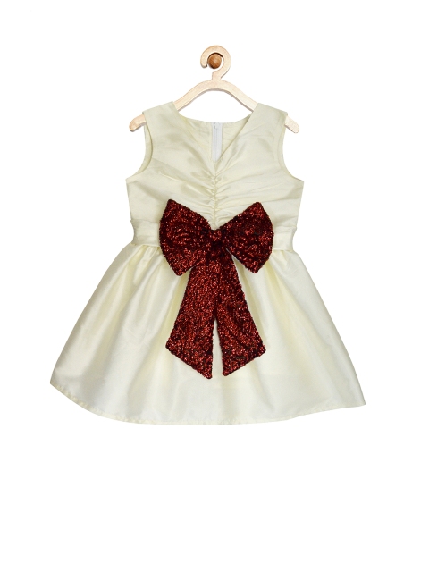 

A.T.U.N All Things Uber Nice Girls Cream-Coloured Solid Fit and Flare Dress