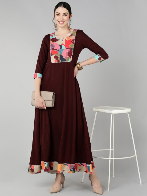 

Jaipur Folk Women Maroon Yoke Design Anarkali Kurta