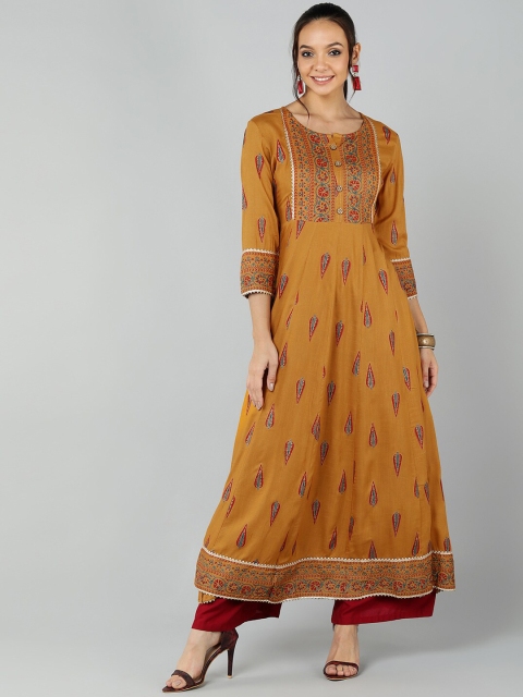 

Jaipur Folk Women Mustard Yellow Ethnic Motifs Printed Anarkali Kurta