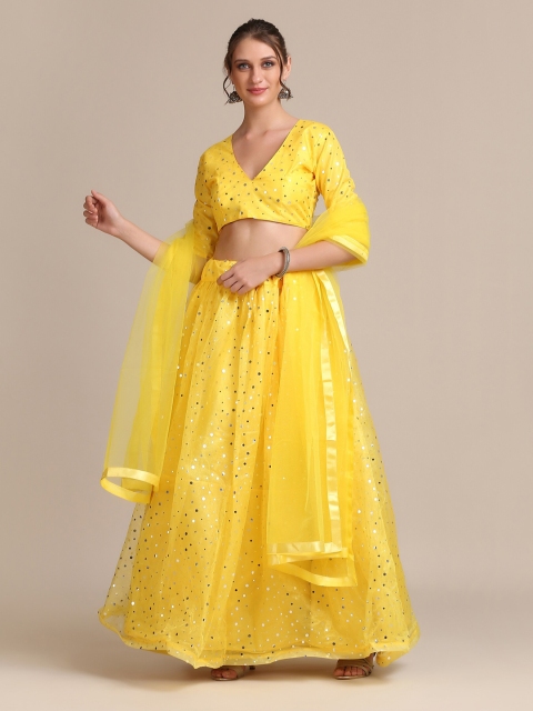 

Atsevam Yellow & Gold Embellished Semi-Stitched Lehenga & Unstitched Blouse With Dupatta