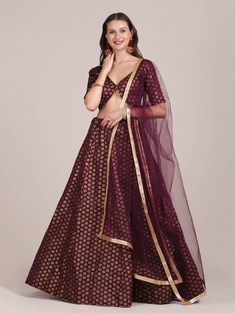 

Atsevam Purple & Gold-Toned Semi-Stitched Lehenga & Unstitched Blouse With Dupatta