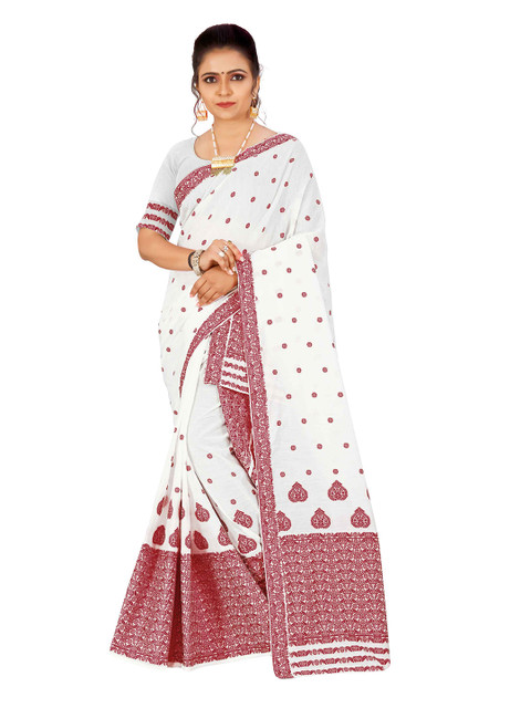 

Skirans Maroon & White Woven Design Saree