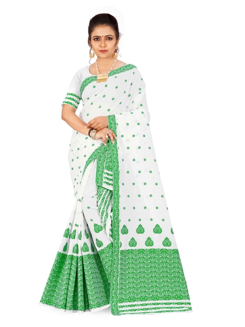 

Skirans Green & White Woven Design Saree