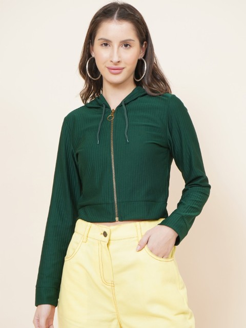 

DressBerry Women Green Hooded Crop Sweatshirt