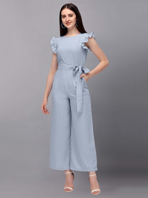 

Fashfun Printed Striped Basic Sleeveless Jumpsuit, Blue