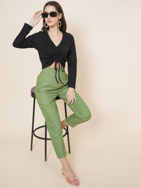

DressBerry Women Black Ruched Crop Top