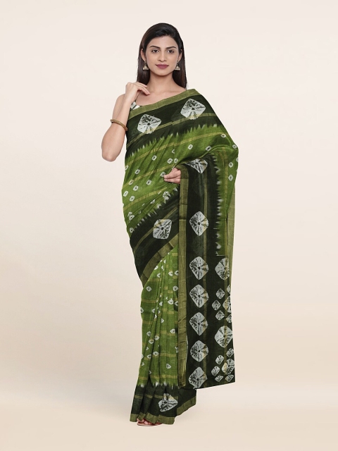 

Pothys Green & Off White Bandhani Zari Pure Cotton Saree