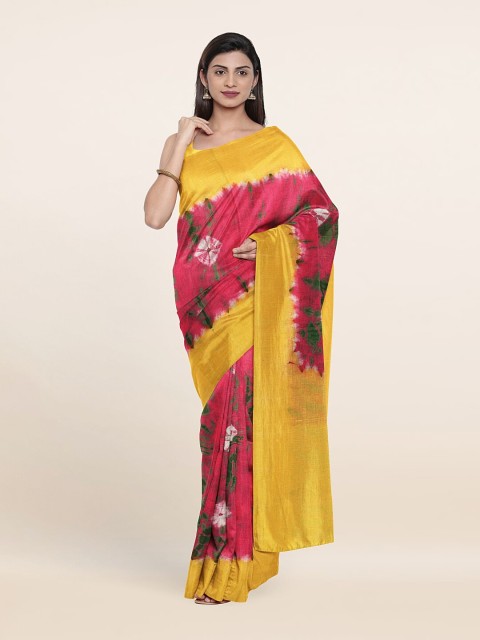 

Pothys Yellow & Pink Bandhani Pure Cotton Saree
