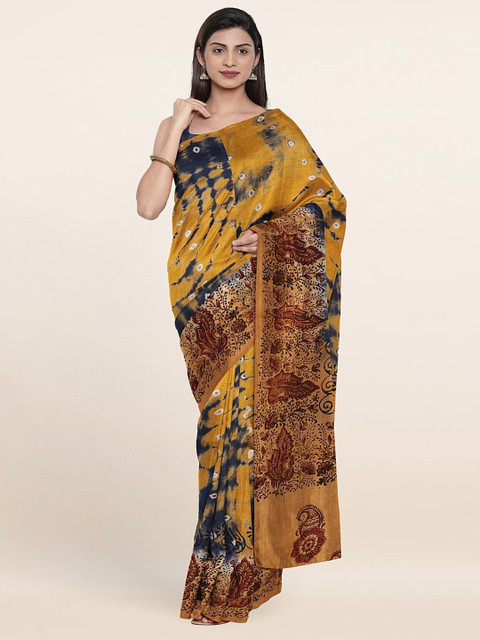 

Pothys Yellow & Navy Blue Tie and Dye Pure Cotton Saree