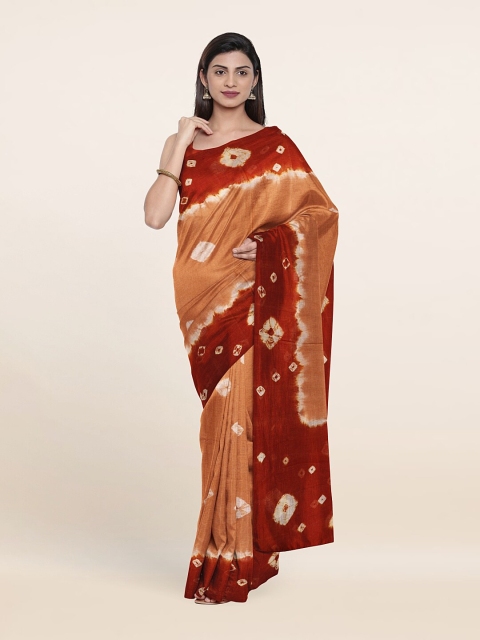

Pothys Cream-Coloured & Maroon Bandhani Pure Cotton Saree