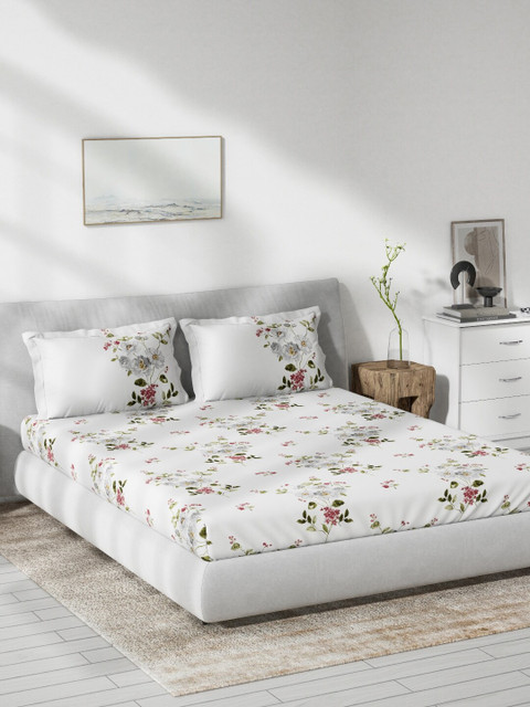 

DDecor White Floral 130 TC Queen Bedsheet with 2 Pillow Covers