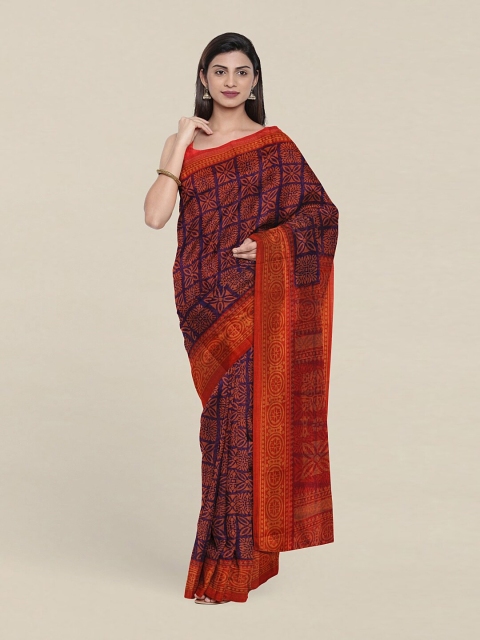 

Pothys Blue & Orange Floral Saree